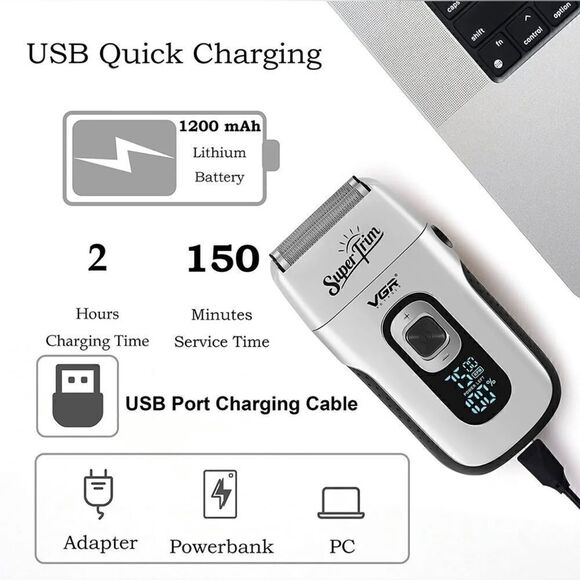 Men's Professional Rechargeable Electric Shaver Trimmer Razor Hair Beard Shaving - Picture 5 of 8